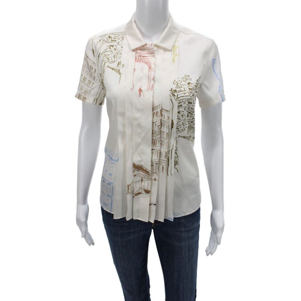 Lafayette 148 New York Women Beige Cotton Button-Up Blouse Petite Size XS